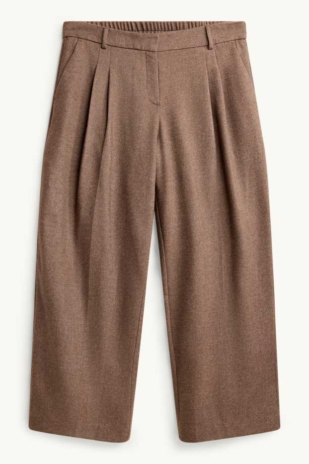 Femmes - Pantalon en toile - high waist - wide leg - marron
