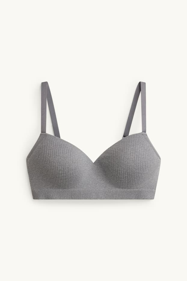 Femmes - Soutien-gorge sans armatures - ampliforme - finition côtelée - gris
