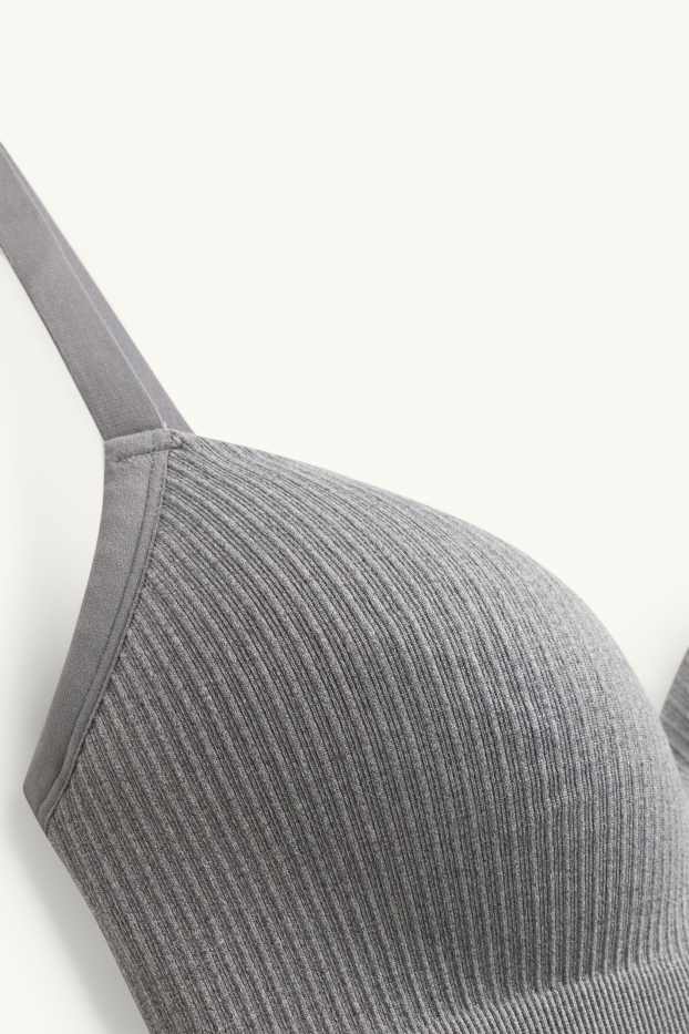 Femmes - Soutien-gorge sans armatures - ampliforme - finition côtelée - gris