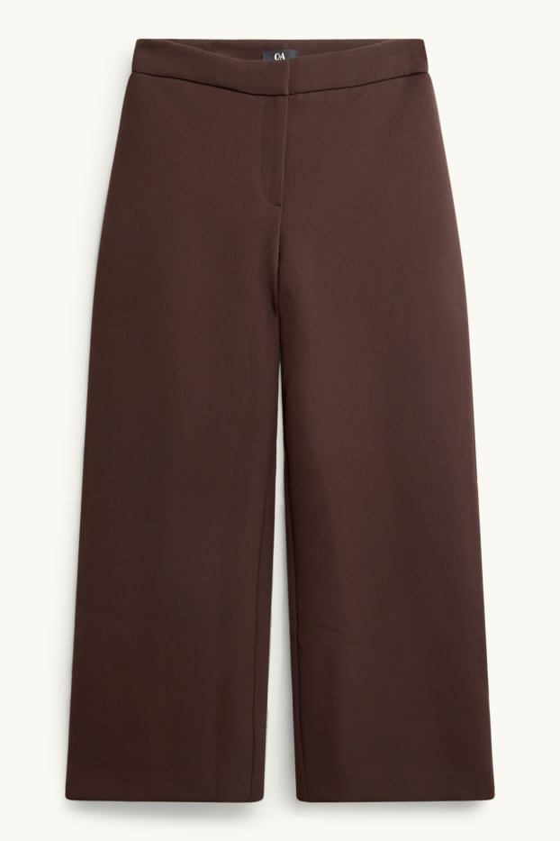 Femei - Pantaloni de stofă - talie medie - wide leg - maro închis