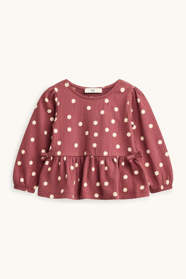 Kinder Mädchen - Bluse - gepunktet - bordeaux / weiss