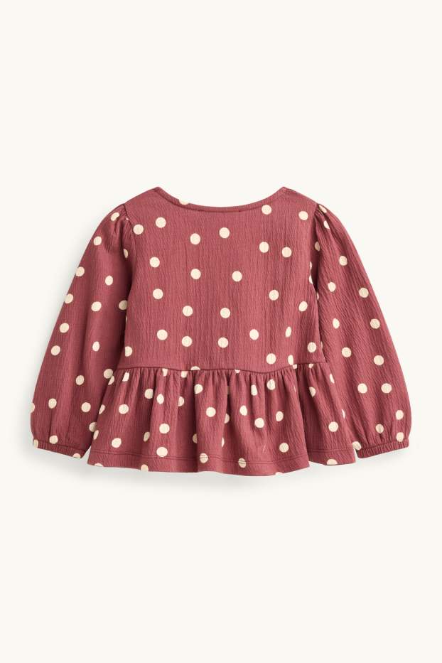 Kinder Mädchen - Bluse - gepunktet - bordeaux / weiss