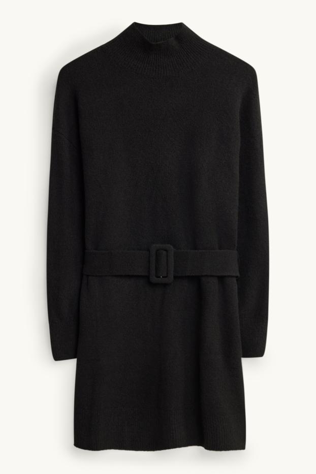 Femmes - Robe en maille avec ceinture - straight fit - noir