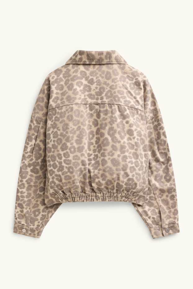 Femmes - Veste en jean - imprimé léopard - beige / marron
