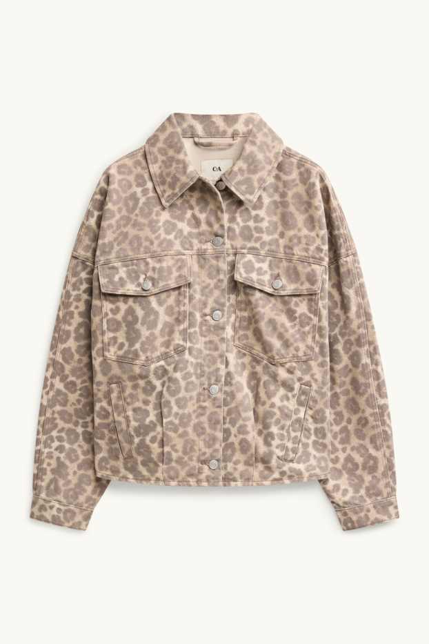 Femmes - Veste en jean - imprimé léopard - beige / marron