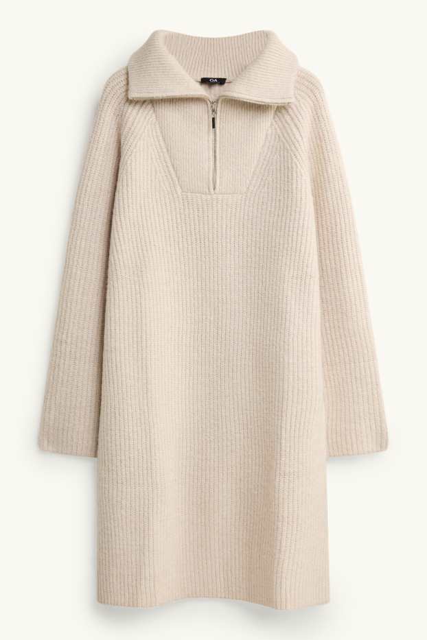 Damen - Strickkleid - Straight Fit - gerippt - cremefarben