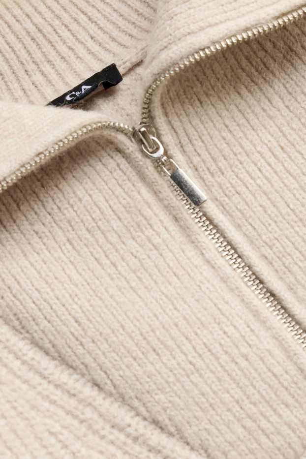 Damen - Strickkleid - Straight Fit - gerippt - cremefarben