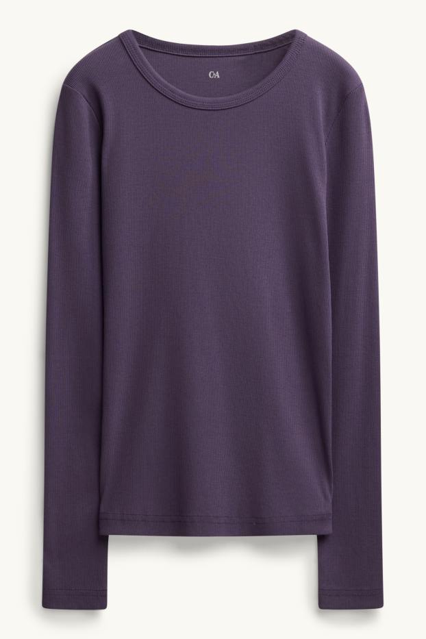 Women - Long sleeve top - slim fit - ribbed - violet