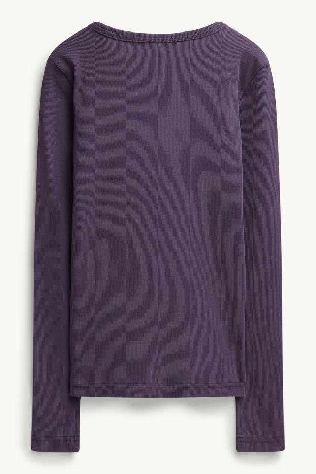 Women - Long sleeve top - slim fit - ribbed - violet