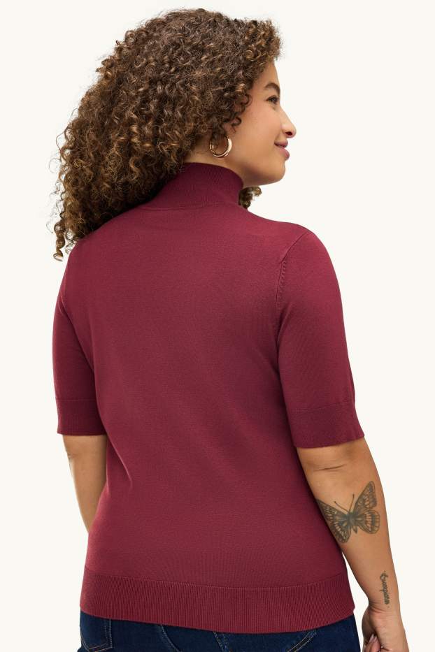 Femei - Pulover tricotat - mânecă scurtă - bordo