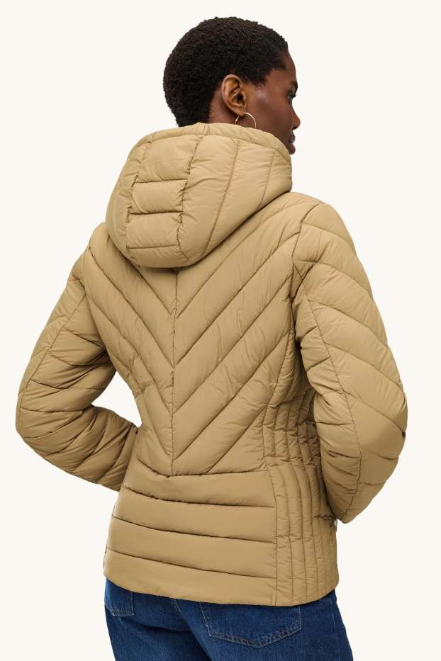 Dámské - Prošívaná bunda s kapucí - s výplní - khaki