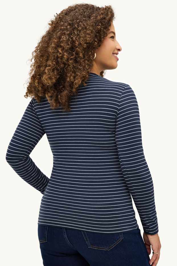 Femmes - Haut à manches longues - slim fit - à rayures - bleu / blanc