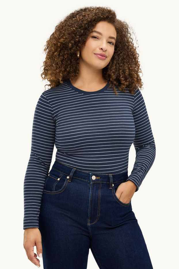 Femmes - Haut à manches longues - slim fit - à rayures - bleu / blanc