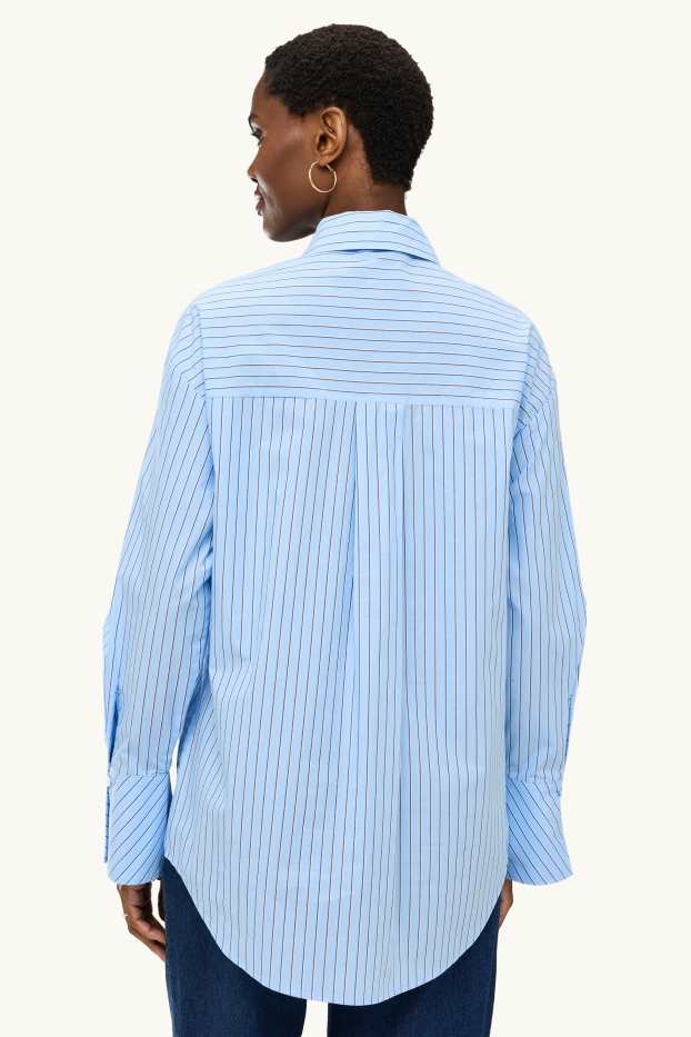 Damen - Hemdbluse mit Knotendetail - gestreift - hellblau