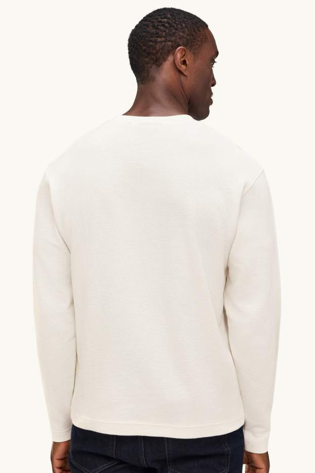 Herren - Langarmshirt - Relaxed Fit - gerippt - weiß