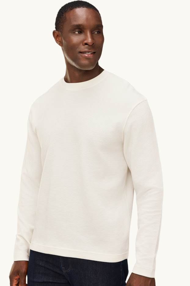 Herren - Langarmshirt - Relaxed Fit - gerippt - weiß