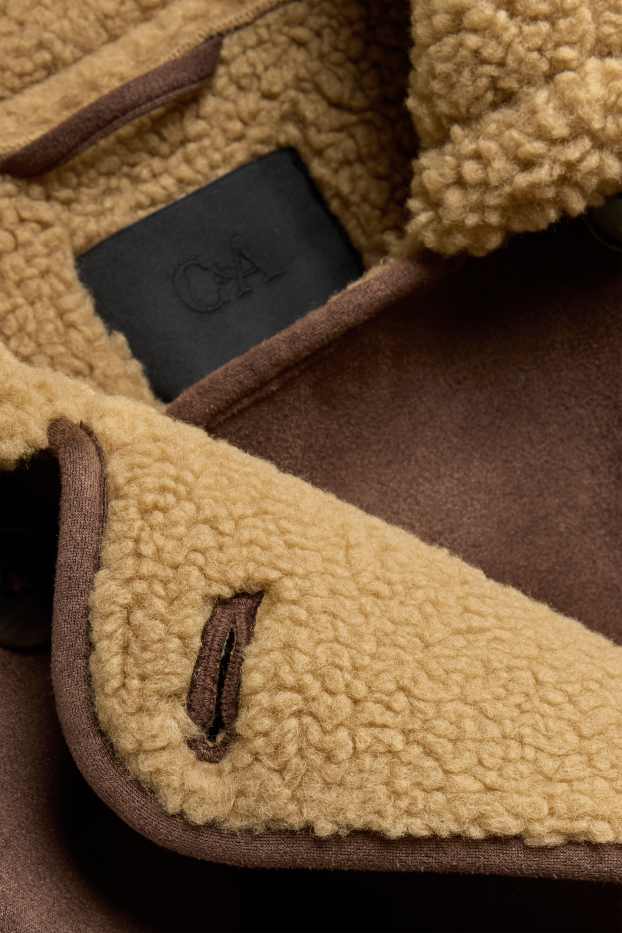 Women - Faux shearling coat - faux suede - brown