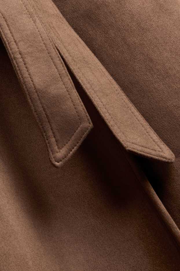 Women - Faux shearling coat - faux suede - brown