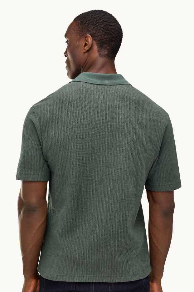 Heren - Gebreid poloshirt - relaxed fit - met structuur - groen