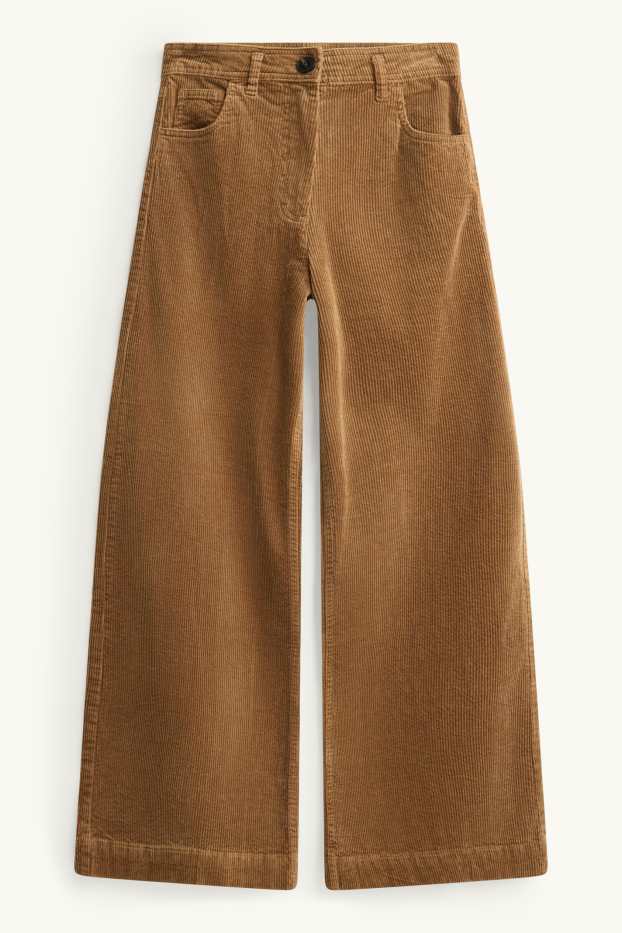 Dona - Pantalons de pana - high waist - wide leg - marró
