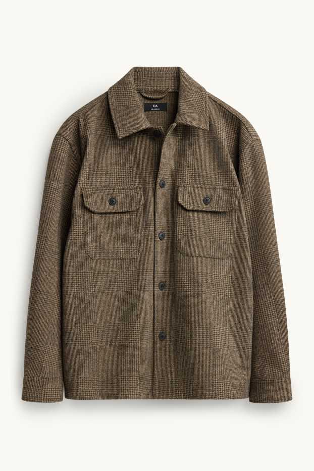 Herren - Hemdjacke - Relaxed Fit - Kent - strukturiert - braun / beige