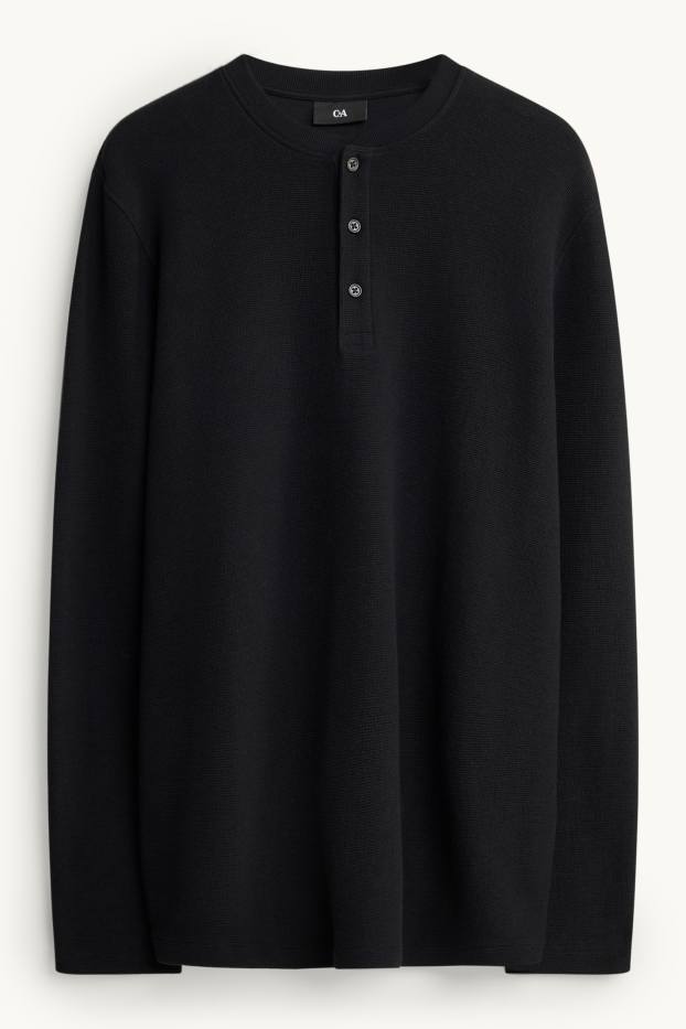 Bărbați - Tricou cu mânecă lungă - regular fit - structurat - negru