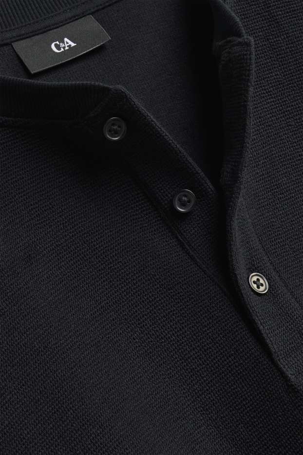 Bărbați - Tricou cu mânecă lungă - regular fit - structurat - negru