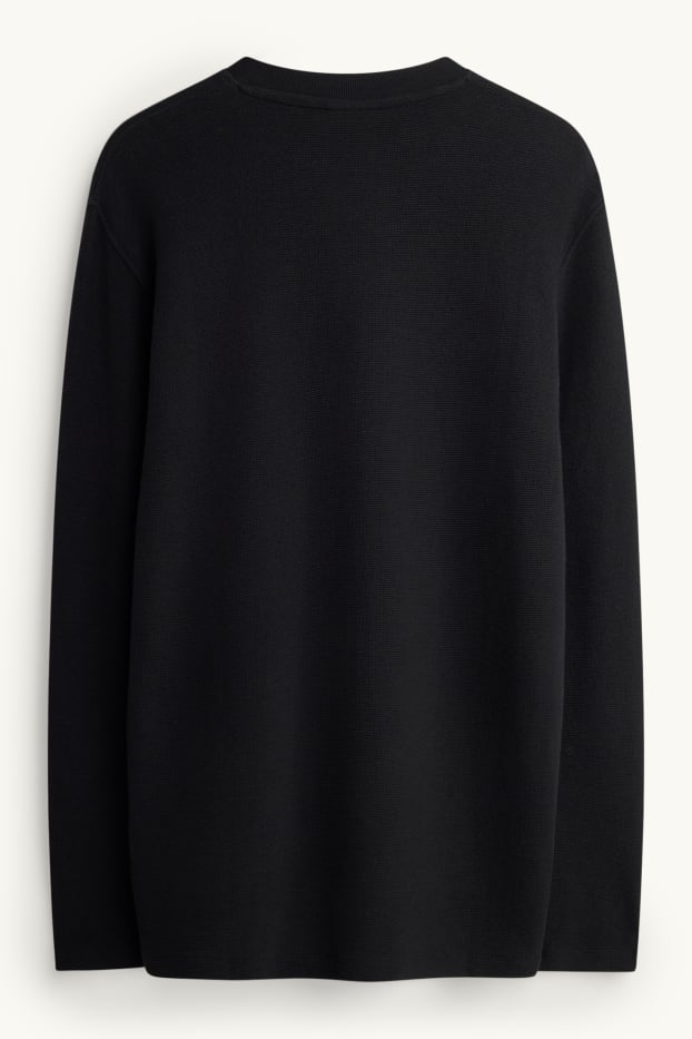 Bărbați - Tricou cu mânecă lungă - regular fit - structurat - negru