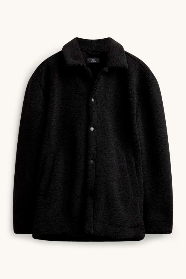 Heren - Overhemdjas van teddybont - relaxed fit - kent - zwart