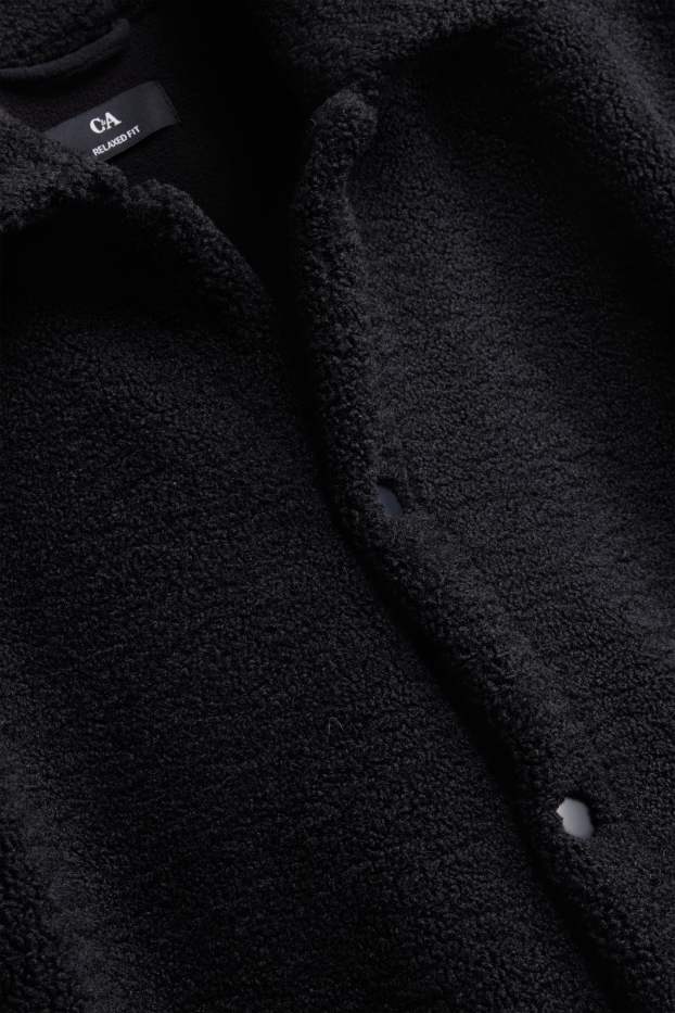 Heren - Overhemdjas van teddybont - relaxed fit - kent - zwart