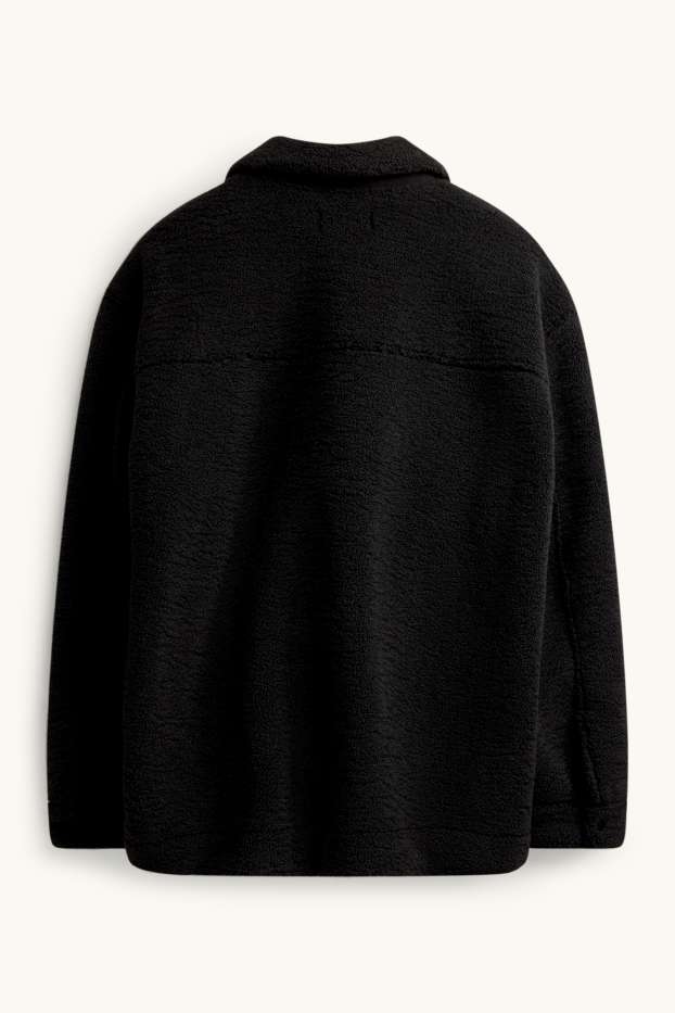 Heren - Overhemdjas van teddybont - relaxed fit - kent - zwart