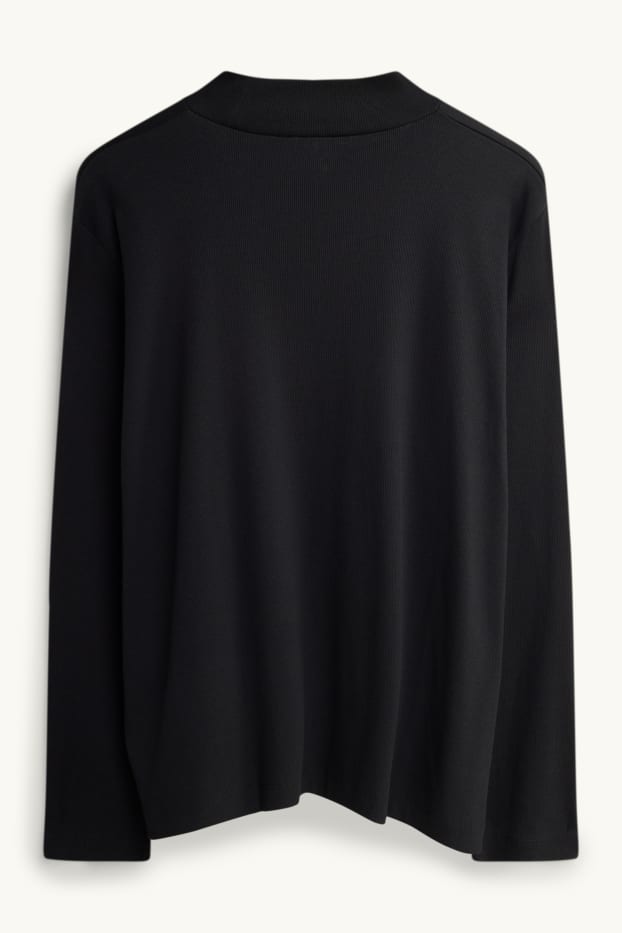 Femei - Tricou cu mânecă lungă - reiat - negru