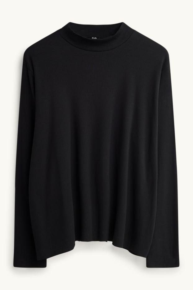 Femei - Tricou cu mânecă lungă - reiat - negru
