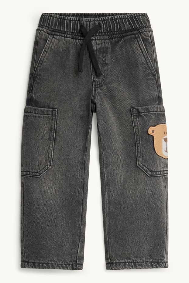 Kinderen: jongens - Teddybeer - relaxed jeans - thermojeans - jeansdonkergrijs