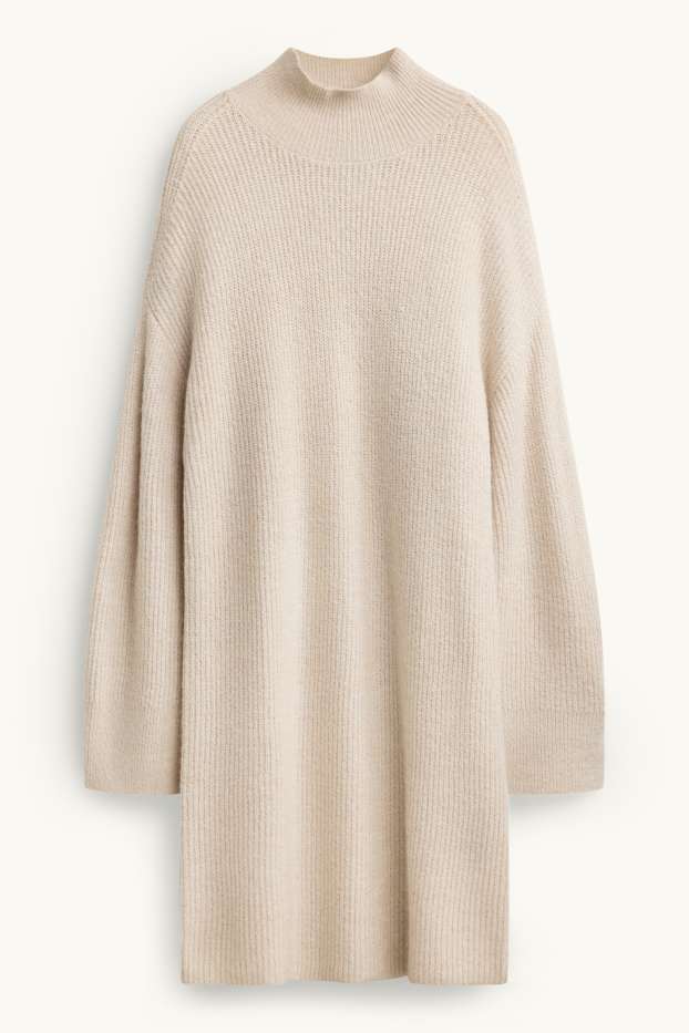 Damen - Strickkleid - Straight Fit - gerippt - beige
