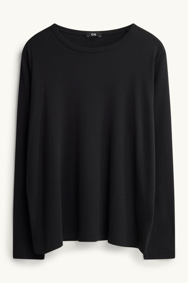 Dames - Longsleeve - slim fit - geribd - zwart