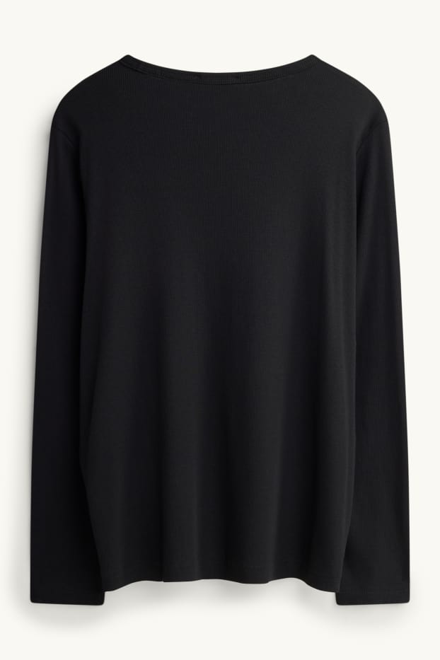 Dames - Longsleeve - slim fit - geribd - zwart