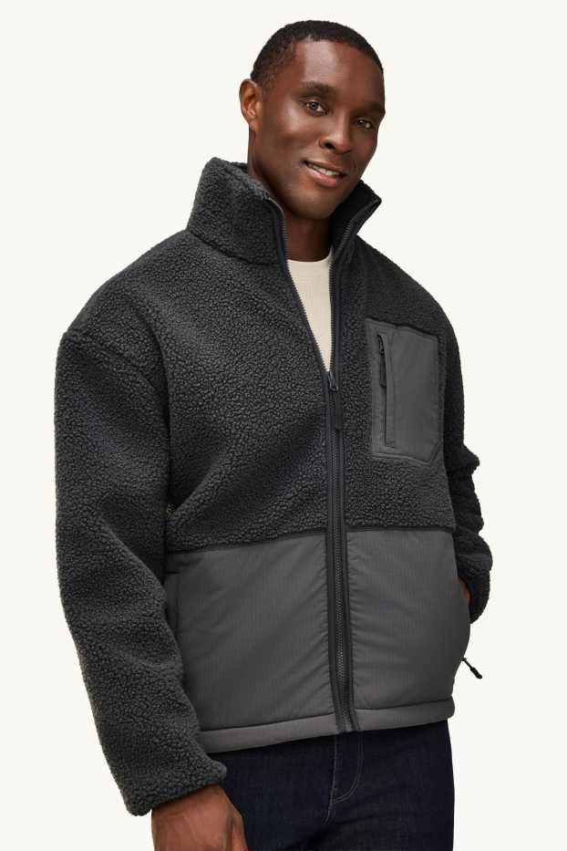 Home - Jaqueta de teixit polar - negre