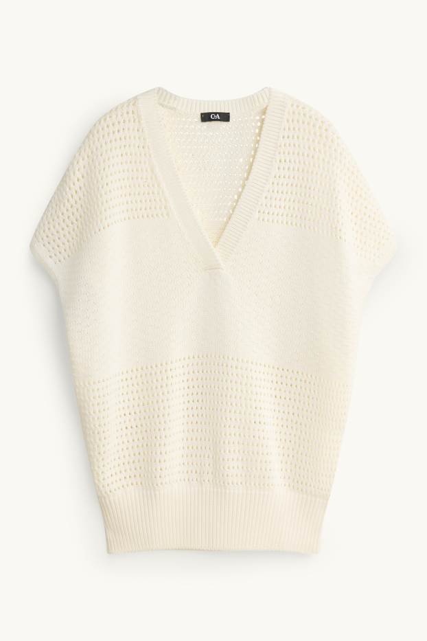 Donna - Maglione - a maniche corte - tessuto tramato - bianco crema