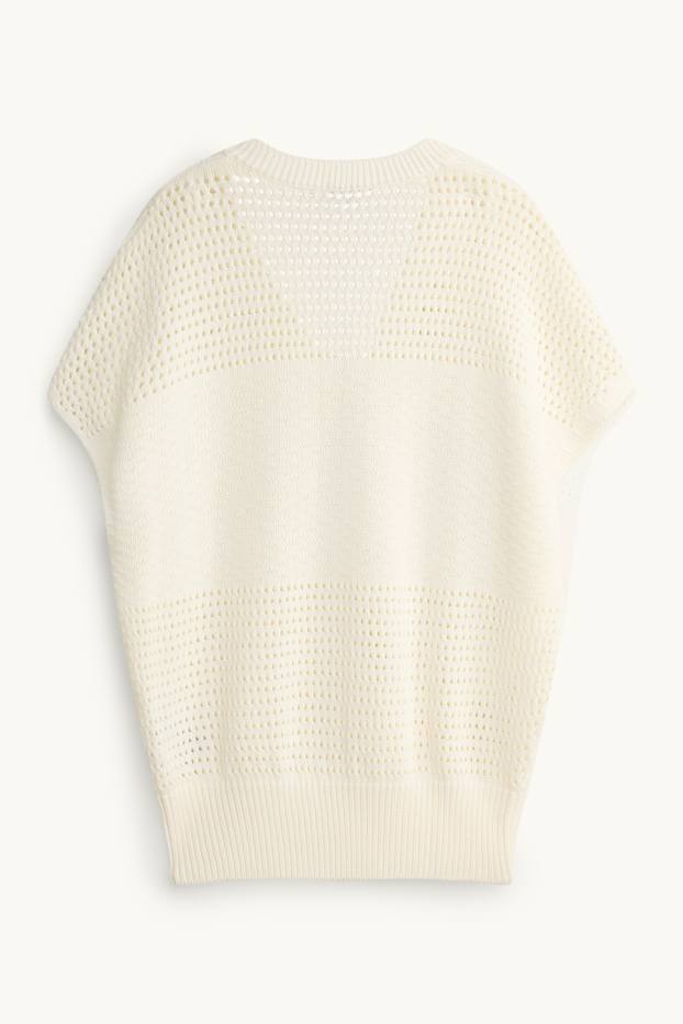Donna - Maglione - a maniche corte - tessuto tramato - bianco crema