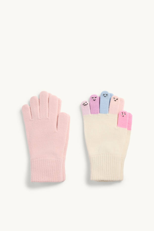 Enfants filles - Lot de 2 paires - gants - rose / beige