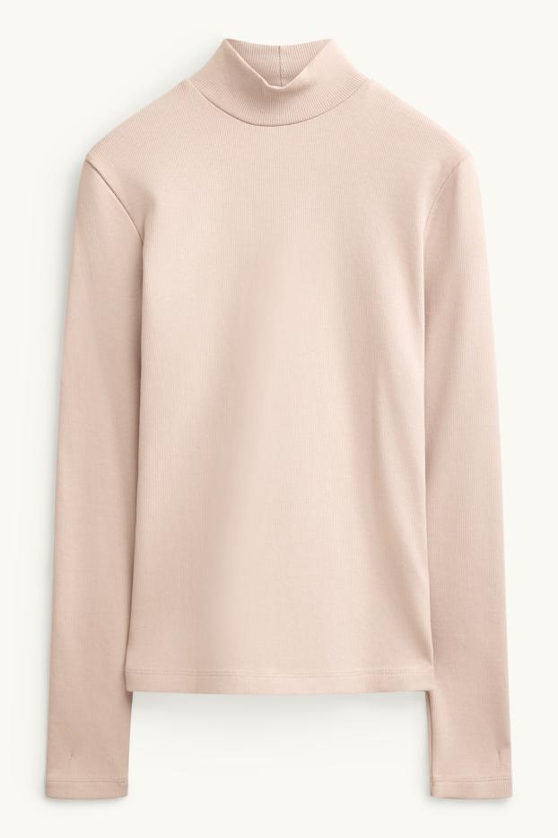Damen - Langarmshirt - Slim Fit - gerippt - hellbeige