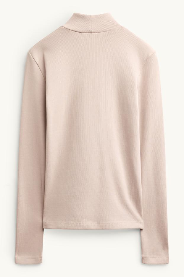 Damen - Langarmshirt - Slim Fit - gerippt - hellbeige