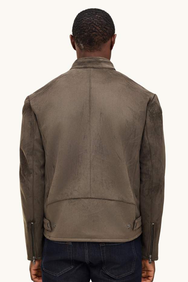 Hommes - Blouson de motard - faux suède - kaki