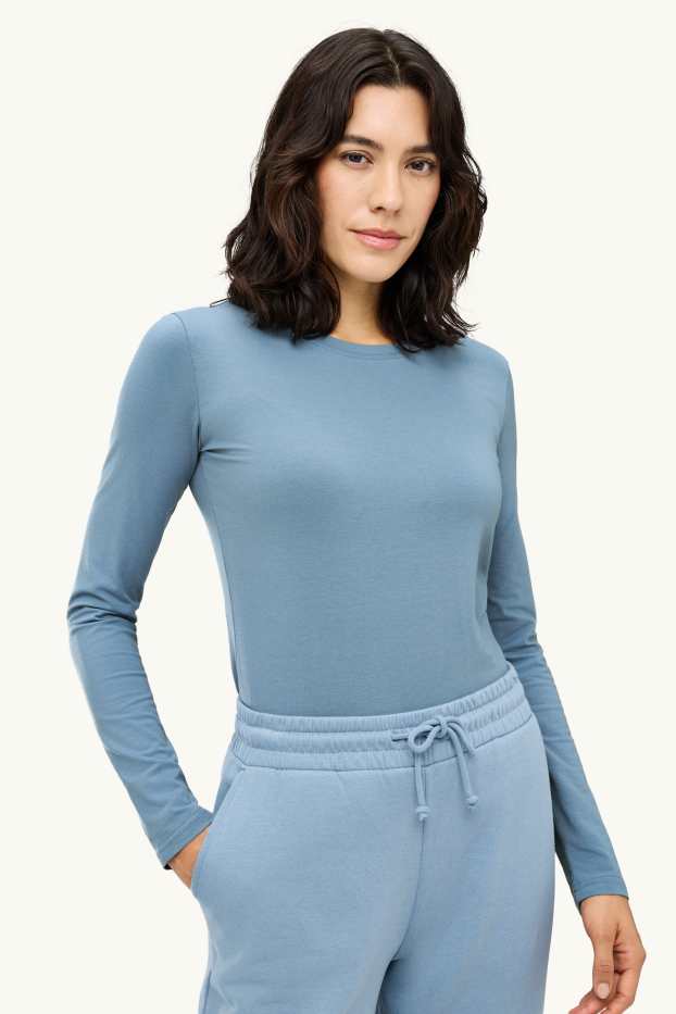 Femmes - Haut à manches longues - slim fit - bleu clair