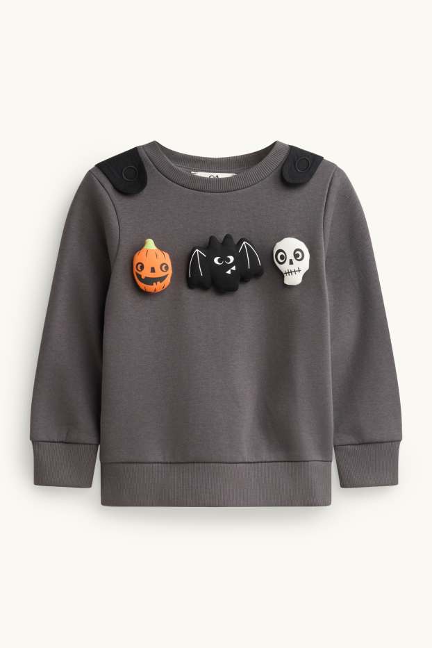 Children Boys - Halloween - pumpkin, bat, skeleton - sweatshirt with cape - gray