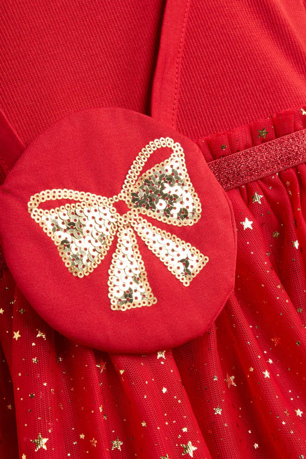 Kinder Mädchen - Schleife und Sterne - Set - Kleid und Tasche - 2 teilig - rot