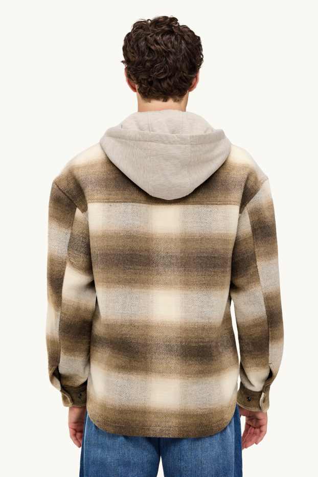 Uomo - Giacca a camicia con cappuccio - relaxed fit - colletto all'italiana - a quadretti - marrone