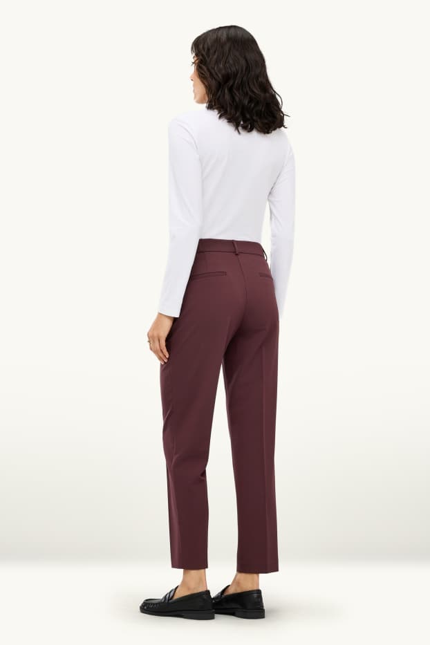 Femei - Pantaloni office - talie medie - cigarette fit - bordo