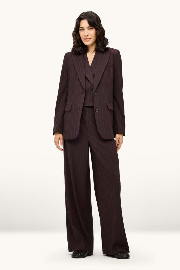 Damen - Business-Hose - High Waist - Wide Leg - gestreift - dunkelbraun